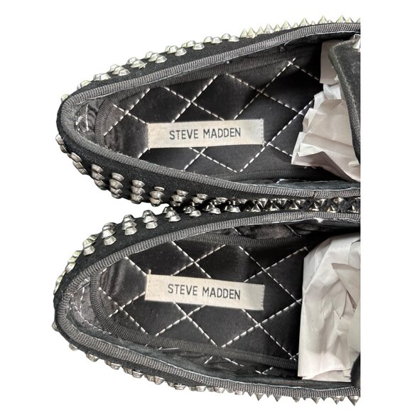 Steve Madden Men's Black Suede Silver Spiked Smoking Shoes Loafers 10 - Picture 6 of 8